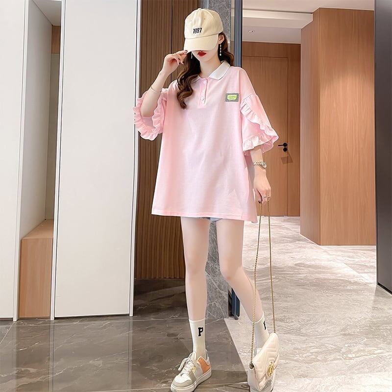 おすすめ   シンプル ロング Tシャツ 三色 ゆったり半袖 ＜F-3055＞