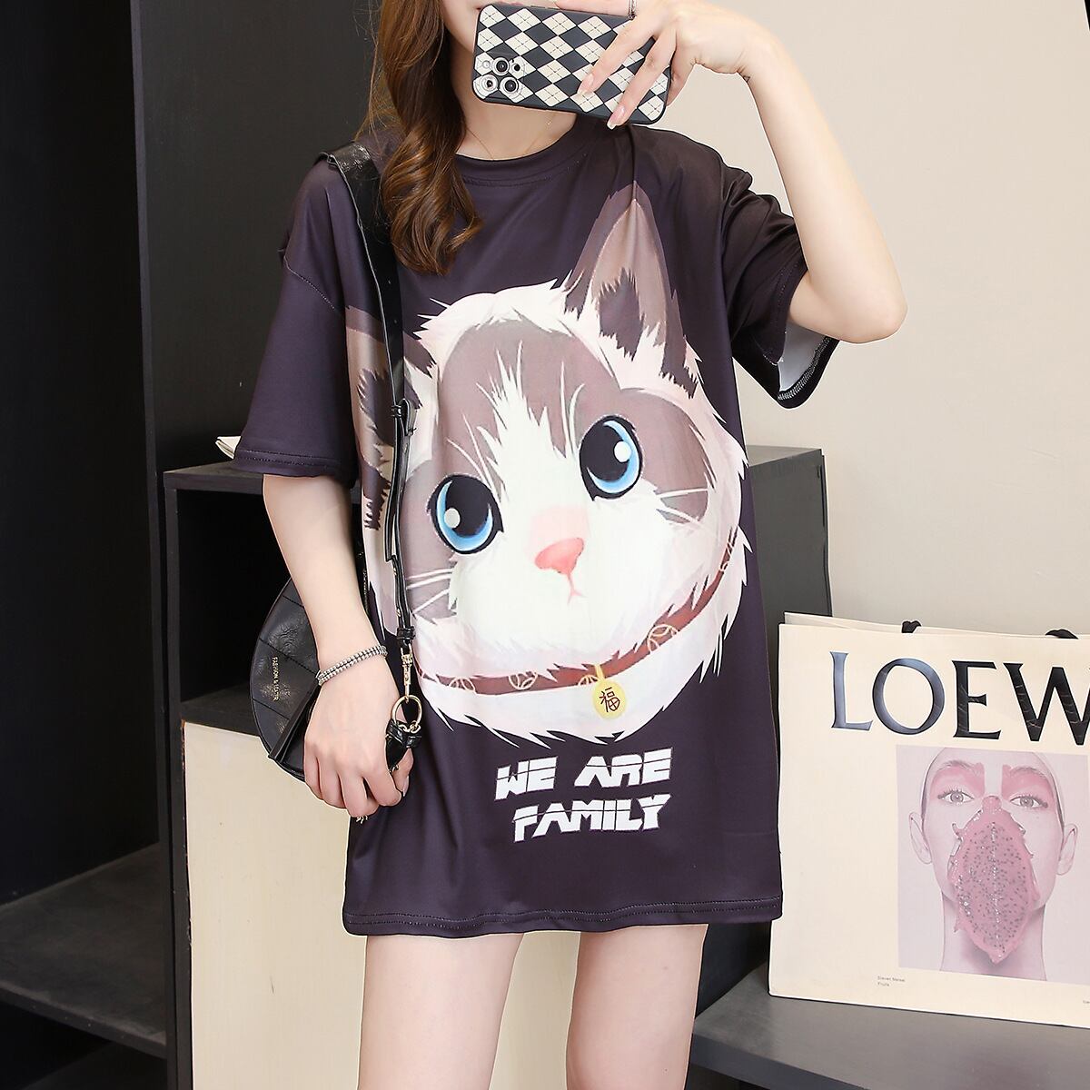 新商品 カジュアル 売り切れ必至 ルーズ プリント 全2色 半袖TシャツF-8777