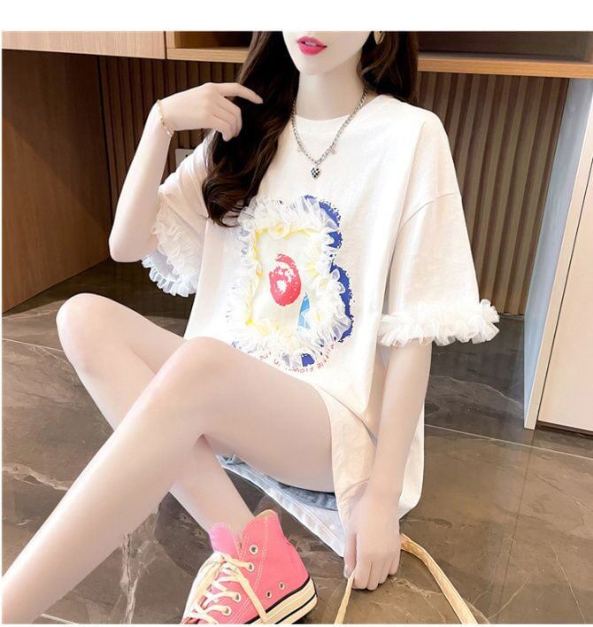 新作 好感度満載 個性的なデザイン ラウンドネック Tシャツ カットソー＜F-8405＞