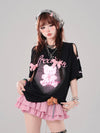 着回し力抜群 レース スウィートプリント 全2色 半袖Tシャツ ＜F-8711＞