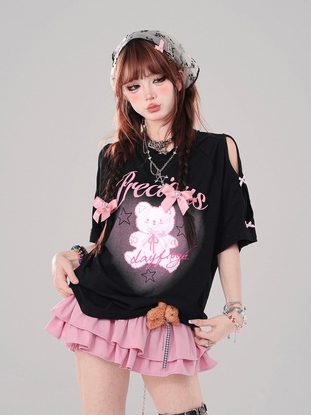 着回し力抜群 レース スウィートプリント 全2色 半袖Tシャツ ＜F-8711＞