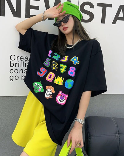 売り切れ必至 プリント三色 個性派 ゆったり 半袖Tシャツ ＜F-8462＞