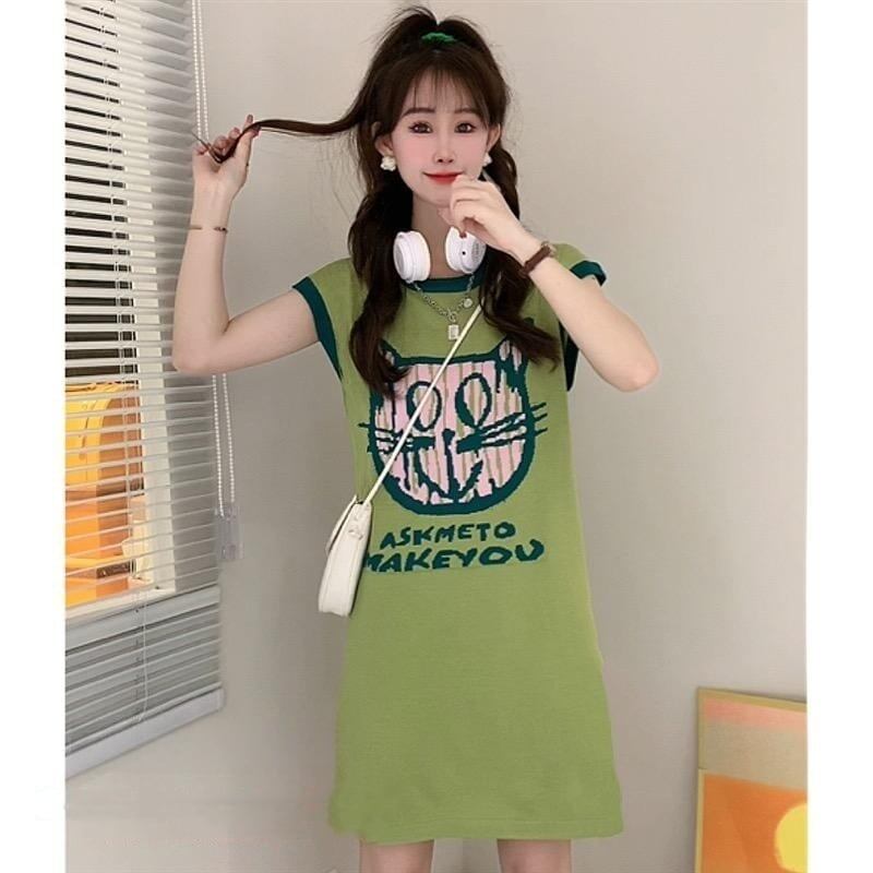 好感度100％   可愛い猫柄 Tシャツ ゆったり半袖 ＜F-2867＞