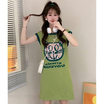 好感度100％   可愛い猫柄 Tシャツ ゆったり半袖 ＜F-2867＞