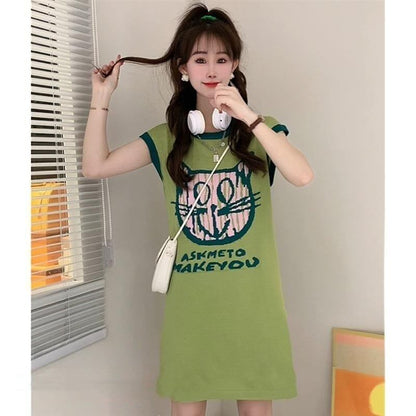 好感度100％   可愛い猫柄 Tシャツ ゆったり半袖 ＜F-2867＞