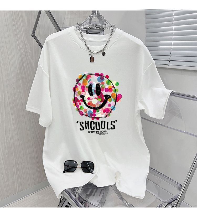 話題沸騰中 スマイリー カジュアル 半袖 Tシャツ <F-8651>