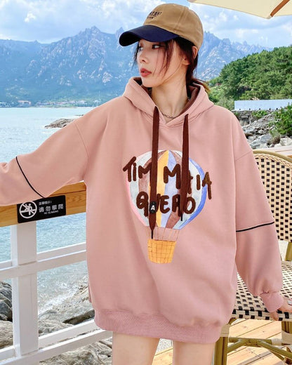 美人度アップ刺繍ロゴフード付きパーカ裏起毛   全5色トップス