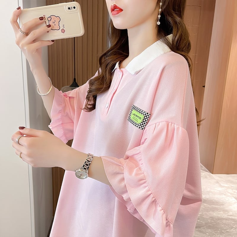 おすすめ   シンプル ロング Tシャツ 三色 ゆったり半袖 ＜F-3055＞