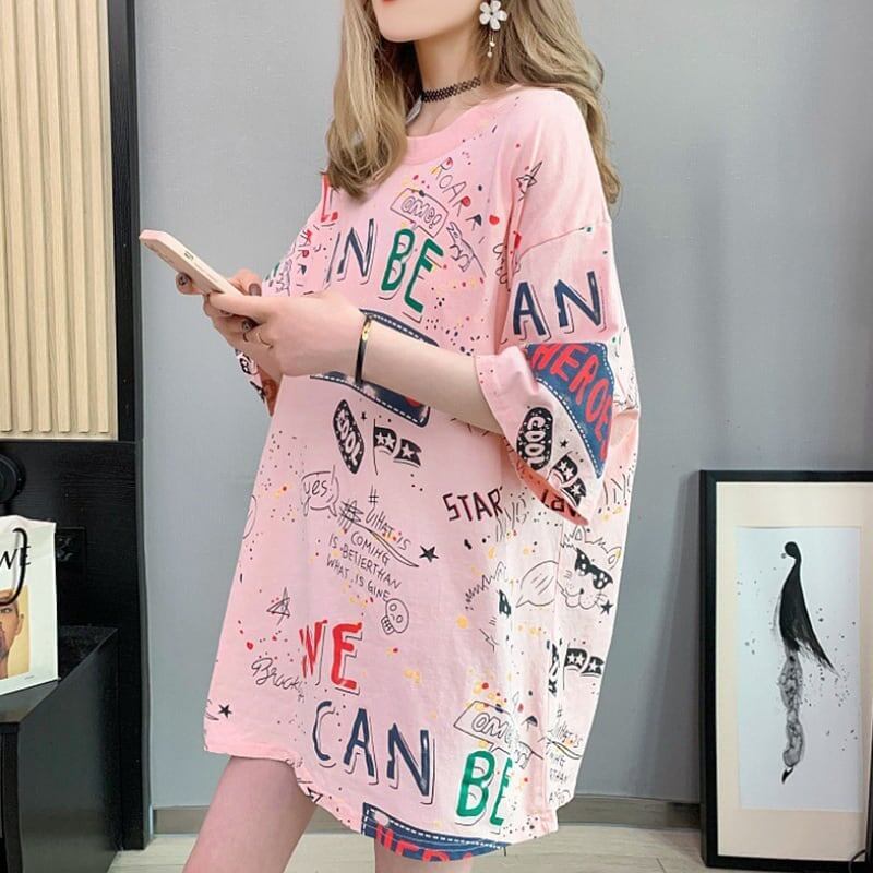 スタイリッシュ 切り替え 一目惚れ プリント Tシャツ カットソー＜F-3540＞