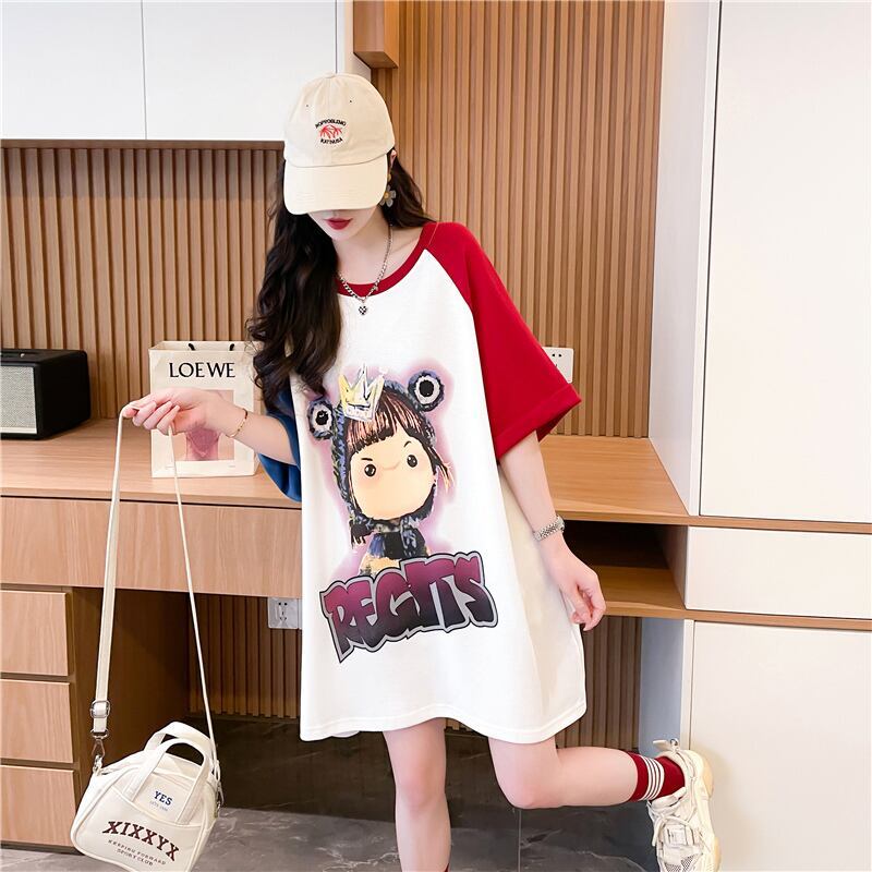 超人気 切り替え スウィート プリント レース 全2色 半袖Tシャツ ＜F-8716＞