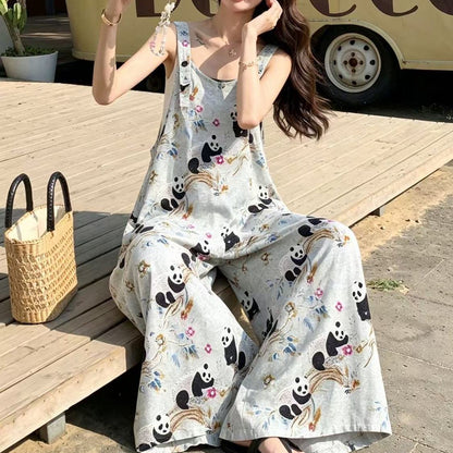 大人かわいい プリント Tシャツ & オールインワン セットアップ F-13301