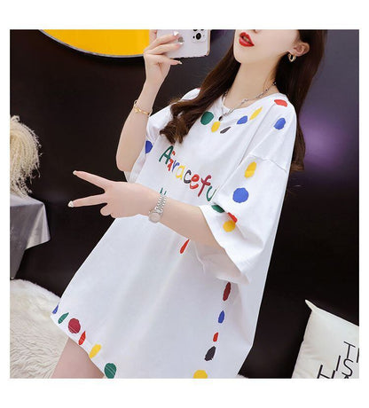 売り切れ必至 プリント ファッション 切り替え 全2色 半袖Tシャツ＜F-8623＞