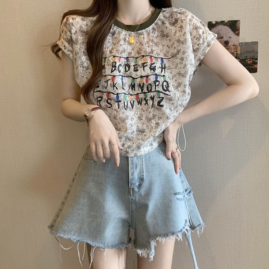 好感度UP カジュアル 大人可愛い プリント 全2色 半袖 Tシャツ＜F-8822＞