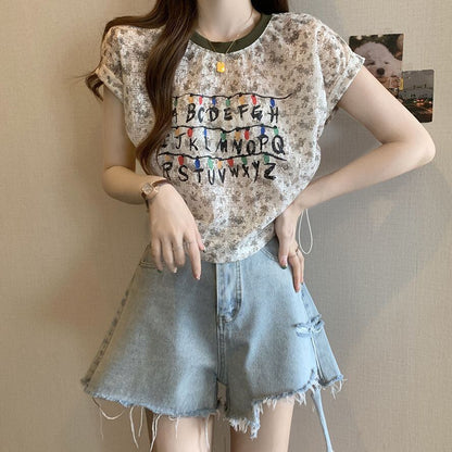 好感度UP カジュアル 大人可愛い プリント 全2色 半袖 Tシャツ＜F-8822＞