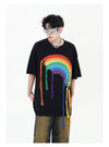 好感度UP 虹ロゴ タッセル ゆったり Tシャツ 全2色 ユニセックス半袖F-4863
