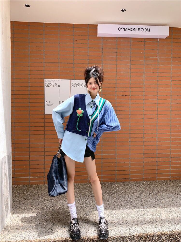 超人気   ファッション シャツ<F-6398>