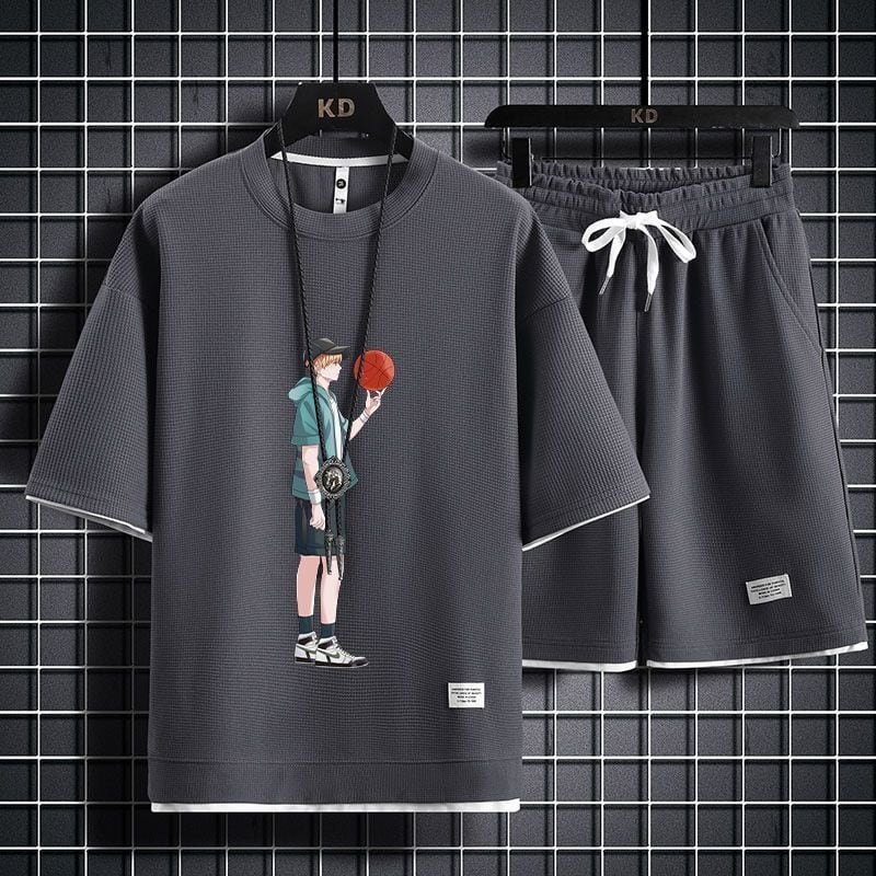 男女兼用 上質 プリント Tシャツ & ショーツ セットアップ F-7062
