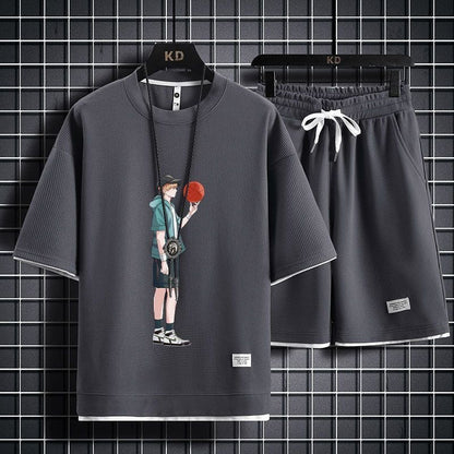 男女兼用 上質 プリント Tシャツ & ショーツ セットアップ F-7062