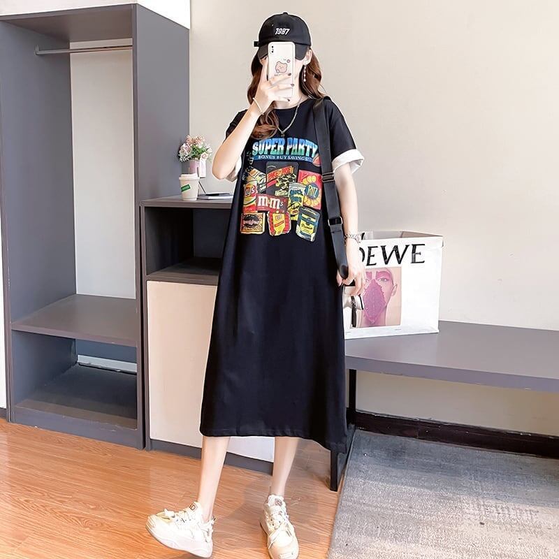 スタイリッシュ プリント 一目惚れ Tシャツ カットソー ワンピース＜F-3575＞