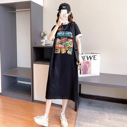 スタイリッシュ プリント 一目惚れ Tシャツ カットソー ワンピース＜F-3575＞