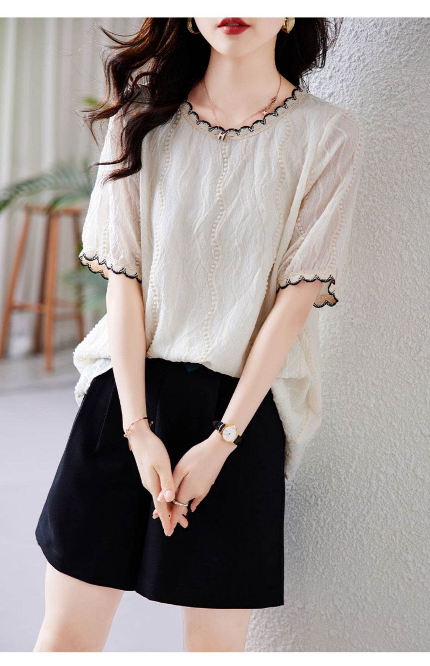 話題沸騰中 美人度アップ 上質 半袖Ｔシャツ<F-8367>