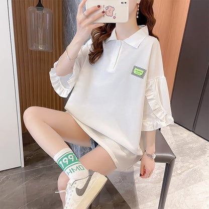 おすすめ   シンプル ロング Tシャツ 三色 ゆったり半袖 ＜F-3055＞