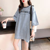 人気商品再入荷 アバンギャルド 着回し力抜群 ルーズ デニム 半袖TシャツF-8804