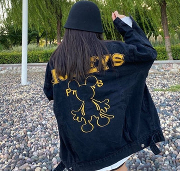 早い者勝ち   漫画刺繍入りブラックデニムジャケット<F-5187>