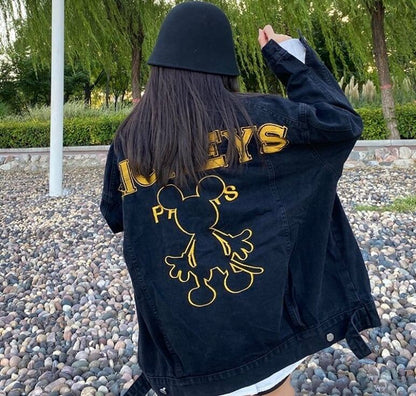 早い者勝ち   漫画刺繍入りブラックデニムジャケット<F-5187>