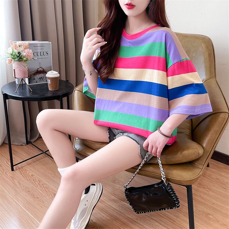 新商品 ストライプ柄 定番シンプル Tシャツ ゆったり半袖＜F-8700＞