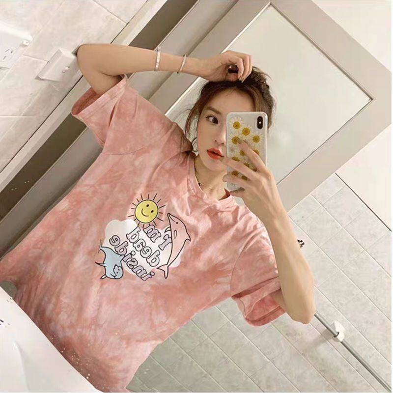 絶対欲しい キュート 話題沸騰中 絞り染め プリント 全2色 半袖TシャツF-8759