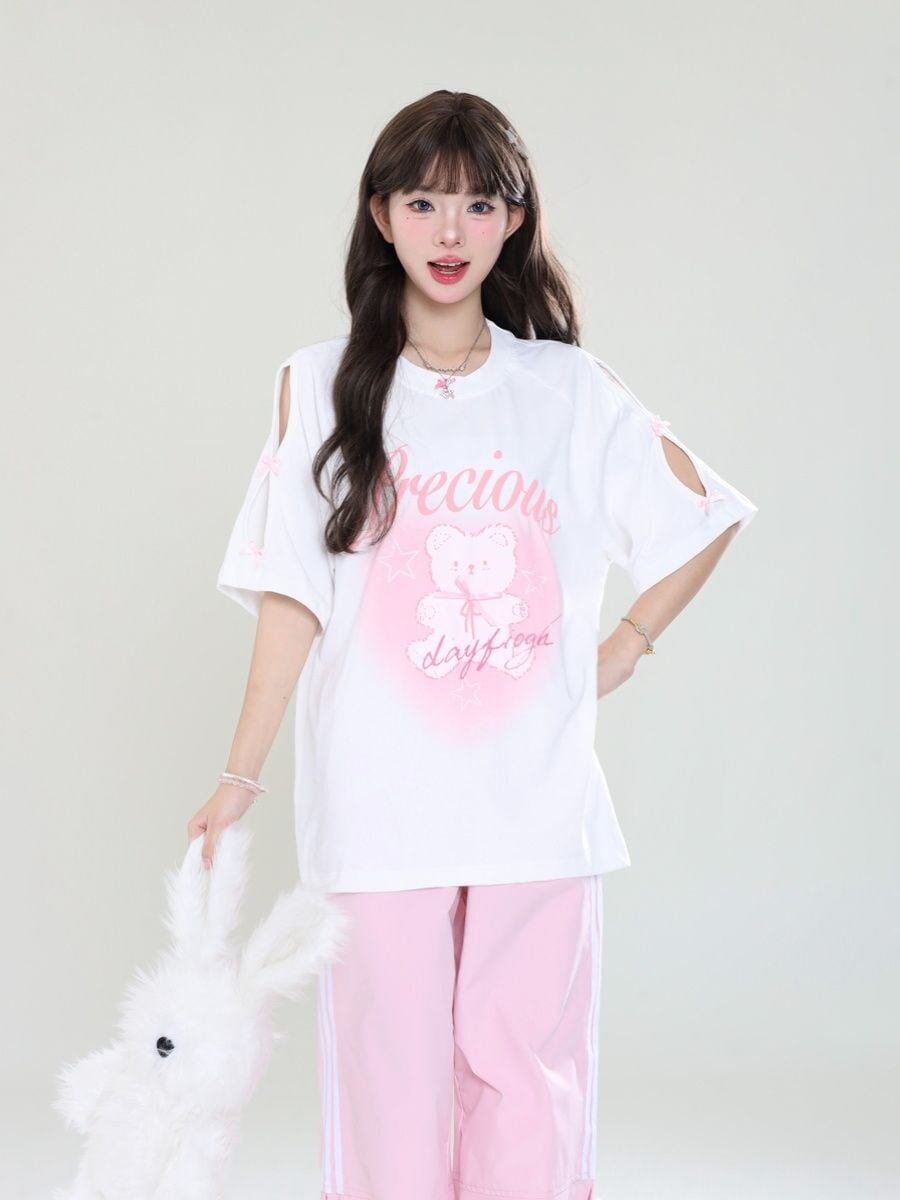 着回し力抜群 レース スウィートプリント 全2色 半袖Tシャツ ＜F-8711＞