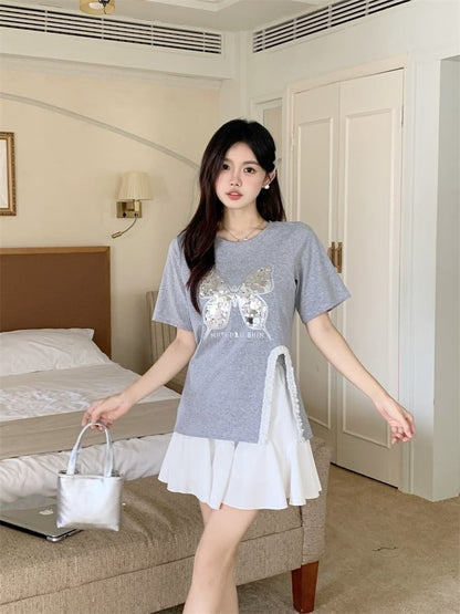 絶対欲しい キュート 超人気 ピンク プリント スパンコール 3色選択 半袖Tシャツ＜F-8570＞
