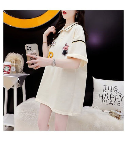 韓国系   POLOネック 四色 ゆったり半袖 ＜F-2869＞