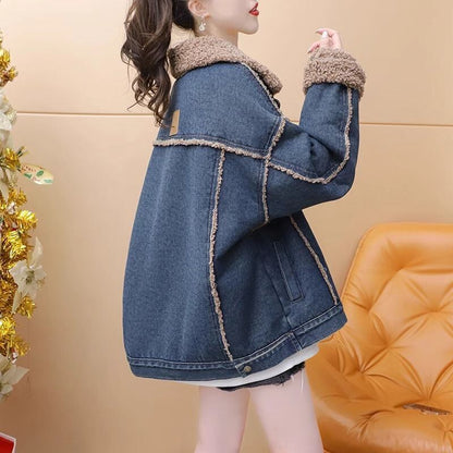 人気上昇中 デニム おしゃれ度高め ラムぬいぐるみ ジャケットF-9942