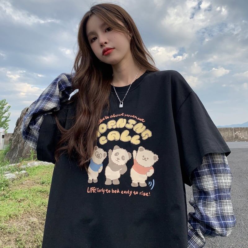 オシャレ度満点 ラウンドネック 個性的なデザイン カートゥーンプリント Tシャツ＜F-2257＞