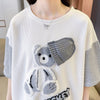 夏新作   ベアー刺繍 ロング Tシャツ ゆったり半袖 ＜F-2850＞