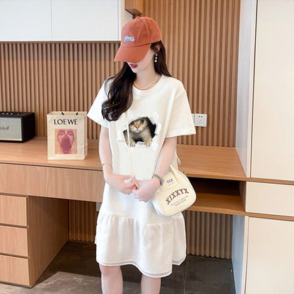 絶対欲しい ネコ カジュアル デザイン ゆったり 半袖 Tシャツ＜F-8658＞