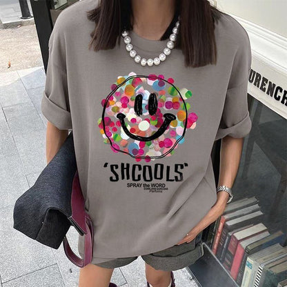 話題沸騰中 スマイリー カジュアル 半袖 Tシャツ <F-8651>