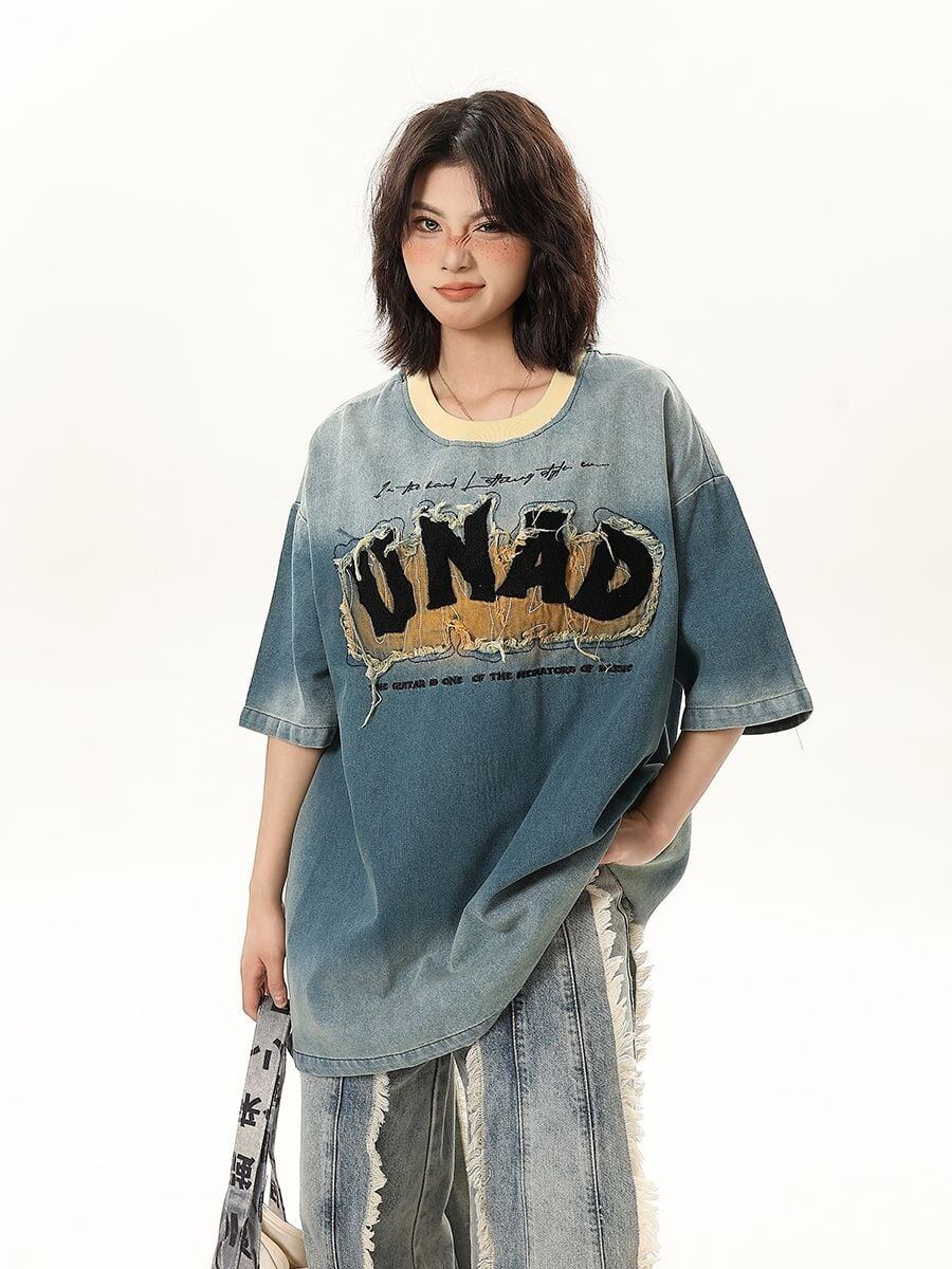 話題沸騰中 絶対流行 売れ筋 早い者勝ち カジュアル デニム 2色選択 Tシャツ<F-11179>