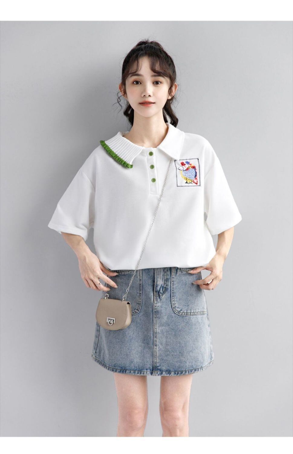 絶対欲しい キュート 定番シンプル 切り替え 全2色 半袖TシャツF-8742