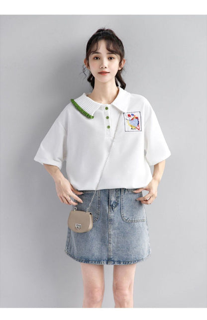 絶対欲しい キュート 定番シンプル 切り替え 全2色 半袖TシャツF-8742