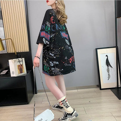 スタイリッシュ 切り替え 一目惚れ プリント Tシャツ カットソー＜F-3540＞