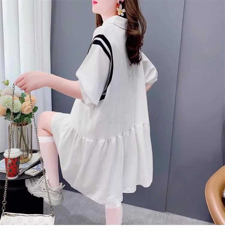 女子力アップ   韓国系 Tシャツ 二色 ゆったりワンピース ＜F-2937＞