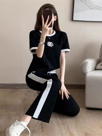 超人気 カジュアル 知的 シンプル Tシャツ＋パンツ ＜F-8460＞
