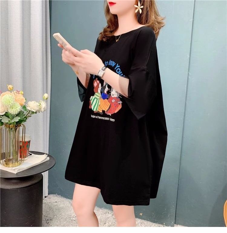 優しい雰囲気   バックオープン ロングTシャツ ゆったり半袖＜F-2939＞