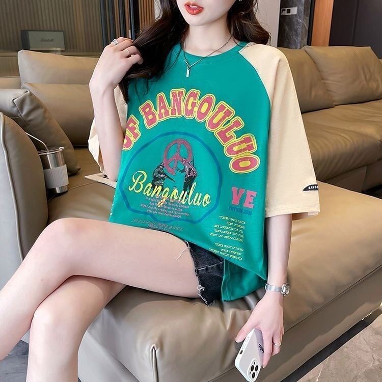 夏新作   プリント ラグランTシャツ 三色 ゆったりワンピース ＜F-4003＞