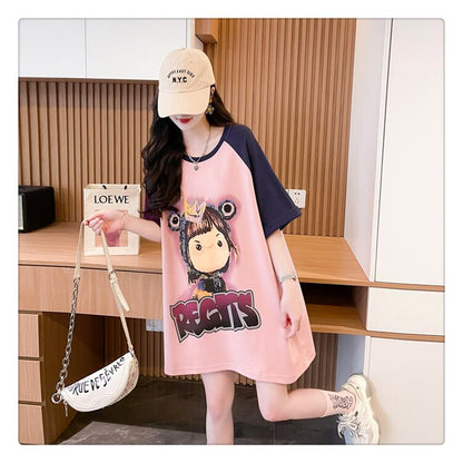 超人気 切り替え スウィート プリント レース 全2色 半袖Tシャツ ＜F-8716＞