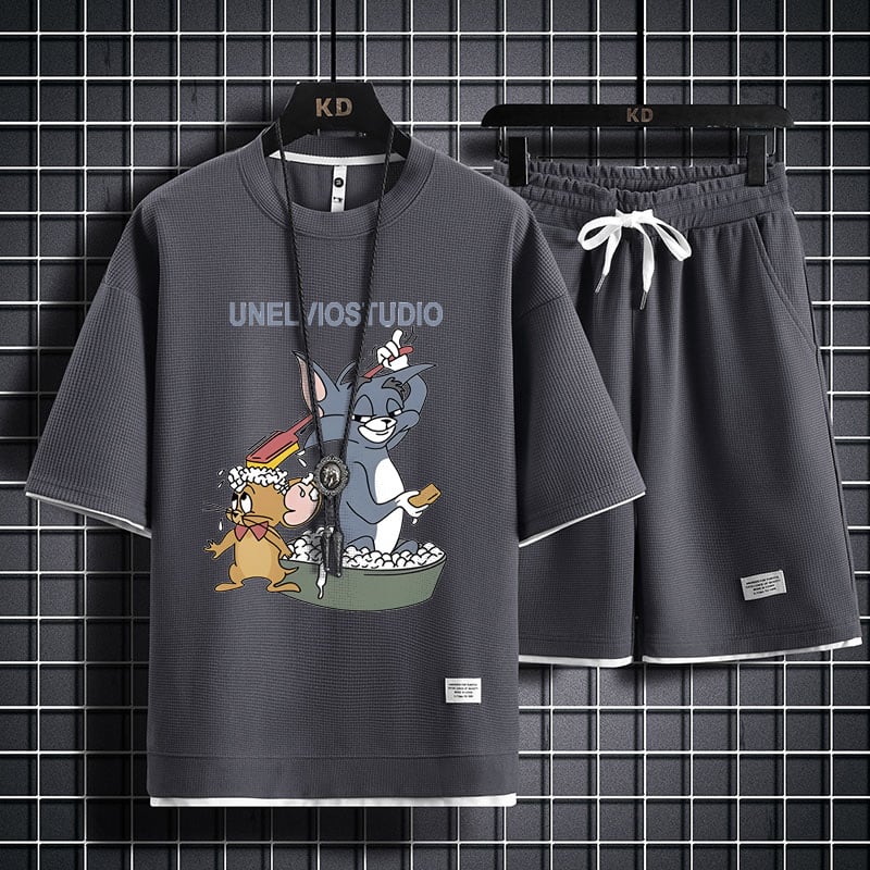 男女兼用 大人気 プリント Tシャツ & ショーツ セットアップ F-13331
