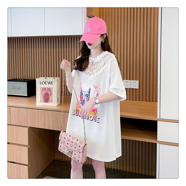新商品 透かし彫り キュート レース 切り替え ゆったり 半袖Tシャツ＜F-8472＞